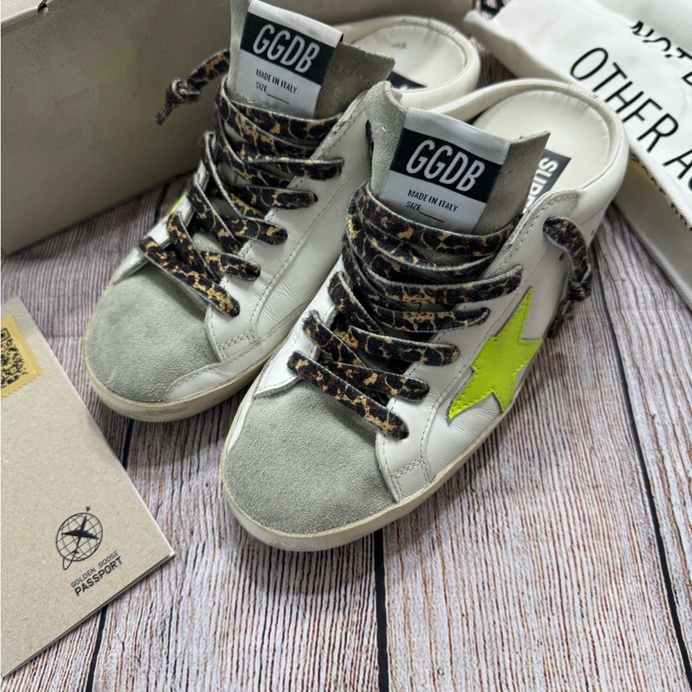 Golden Goose White Sneakers with Green Star
